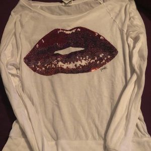 Victoria’s Secret PINK White Bling Lip Shirt XS